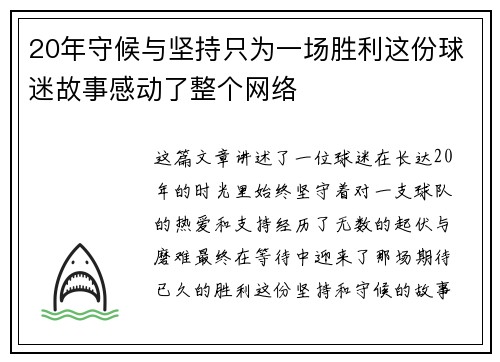 20年守候与坚持只为一场胜利这份球迷故事感动了整个网络