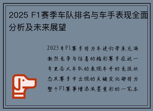 2025 F1赛季车队排名与车手表现全面分析及未来展望